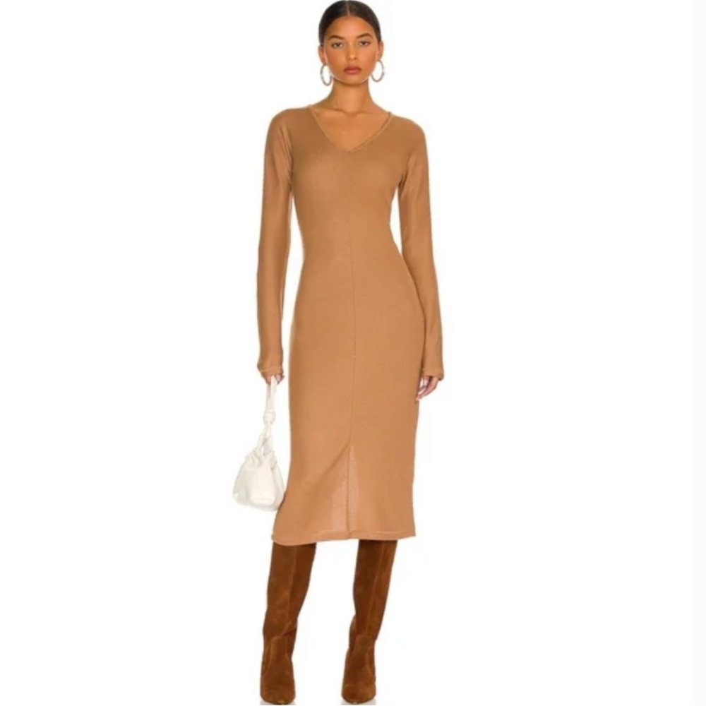 Rag & Bone The Knit Long Sleeve Rib Bias Dress in Camel Size S NWT - Picture 2 of 12